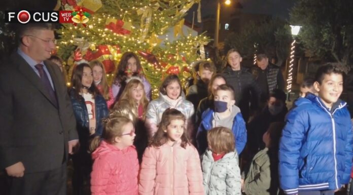 Φωτίστηκε το χριστουγεννιάτικο δέντρο στην πλατεία Αγίας Τριάδος στις Αχαρνές